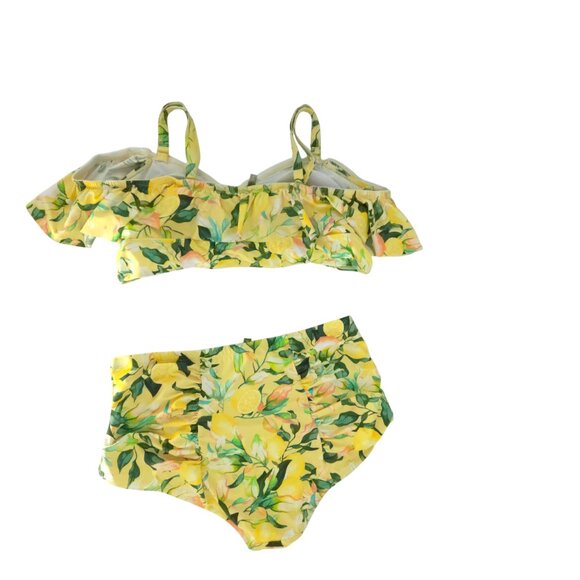 torrid Off Shoulder Ruffle Bikini Set Lemon Swim Suit Modest Plus Yellow UPF 3X - Picture 7 of 16